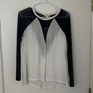 Long sleeve sheer black and white top
